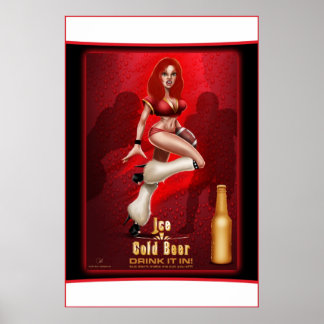 Ice Cold Beer Football Pinup Girl Poster