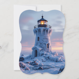 Ice covered lighthouse  holiday card