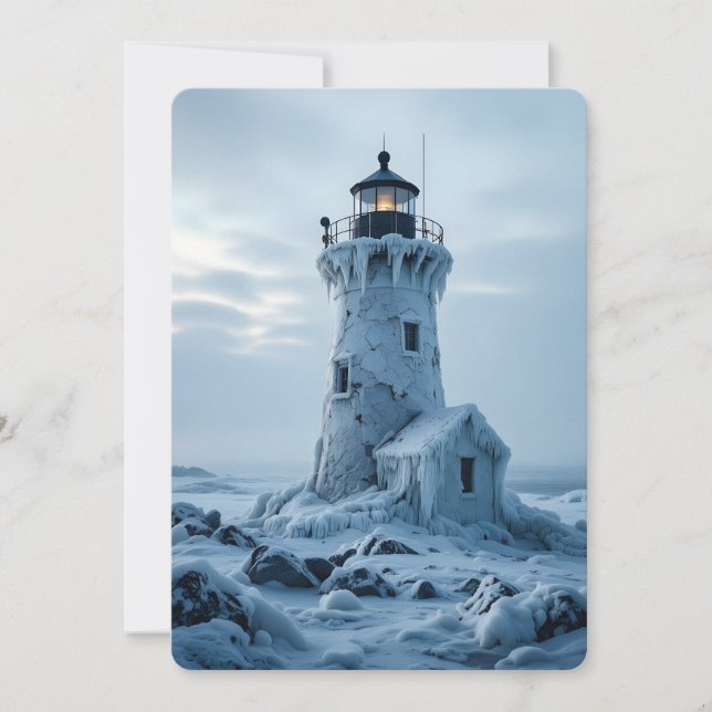 Ice covered lighthouse  holiday card (Front)