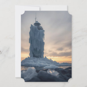 Ice covered lighthouse holiday card
