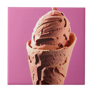 Ice creaam on ice cream cone pink tile