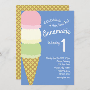 Ice Cream 1st Birthday Cute Invitations