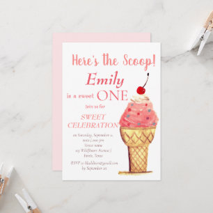Ice Cream 1st Birthday Girl Pink Watercolor Invitation