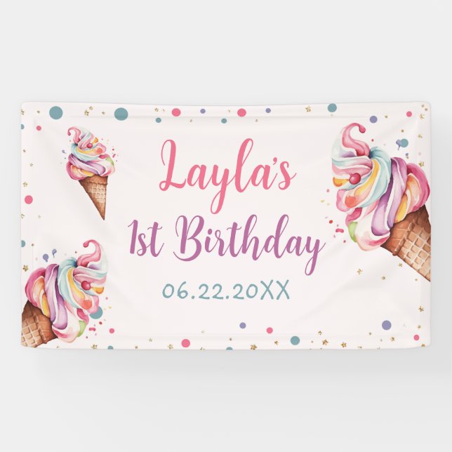 Ice Cream 1st Birthday Party Banner (Horizontal)