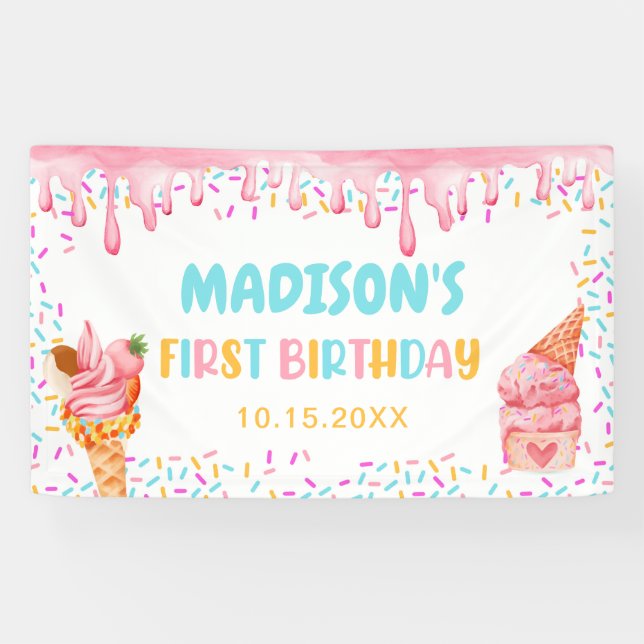 Ice Cream 1st Birthday Party Banner (Horizontal)