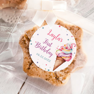 Ice Cream 1st Birthday Party Classic Round Sticker