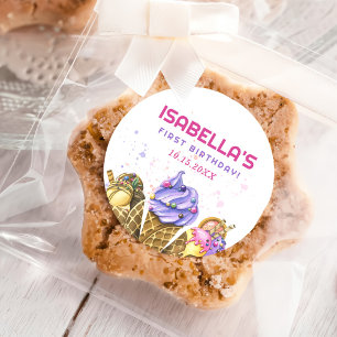 Ice Cream 1st Birthday Party Classic Round Sticker