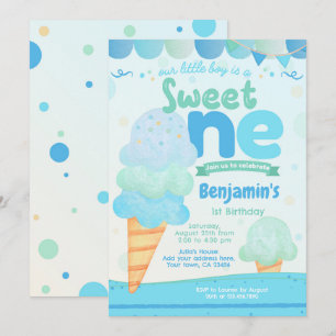 Ice Cream 1st Birthday Party Invitation 