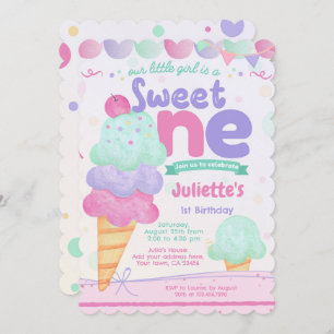 Ice Cream 1st Birthday Party Invitation 