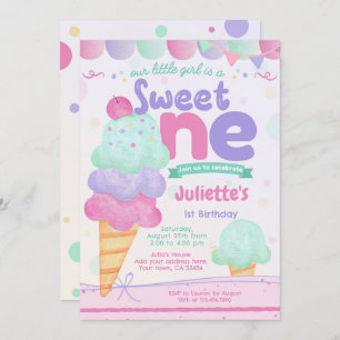 Ice Cream 1st Birthday Party Invitation 