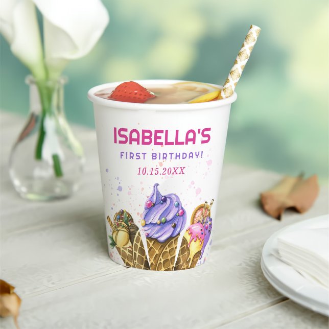 Ice Cream 1st Birthday Party Paper Cups (Creator Uploaded)