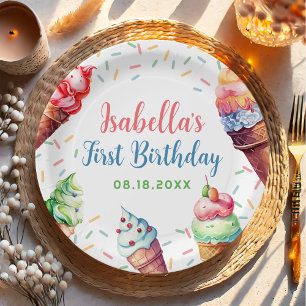 Ice Cream 1st Birthday Party Paper Plate