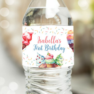 Ice Cream 1st Birthday Party Water Bottle Label