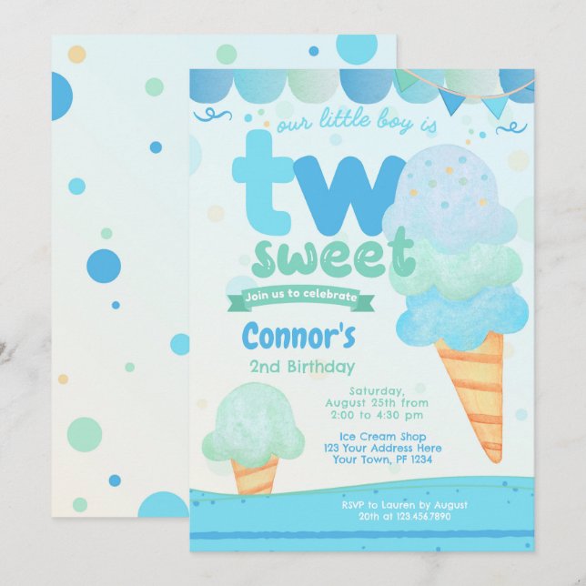 Ice Cream 2nd Birthday Party Invitation (Front/Back)