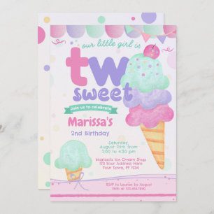 Ice Cream 2nd Birthday Party Invitation