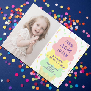 Ice Cream 3rd Birthday Invitation