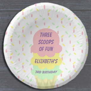 Ice Cream 3rd Birthday Paper Plate