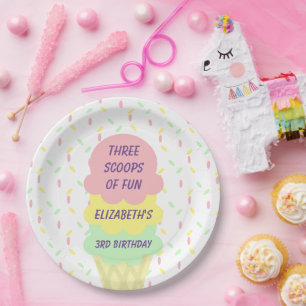 Ice Cream 3rd Birthday Paper Plate
