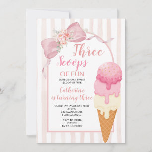 Ice Cream 3rd Birthday Party Three Scoops of Fun Invitation