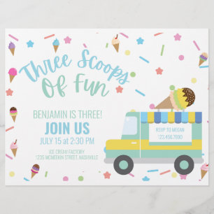 Ice Cream 3RD Third Birthday Sibling Triplets Sign Flyer