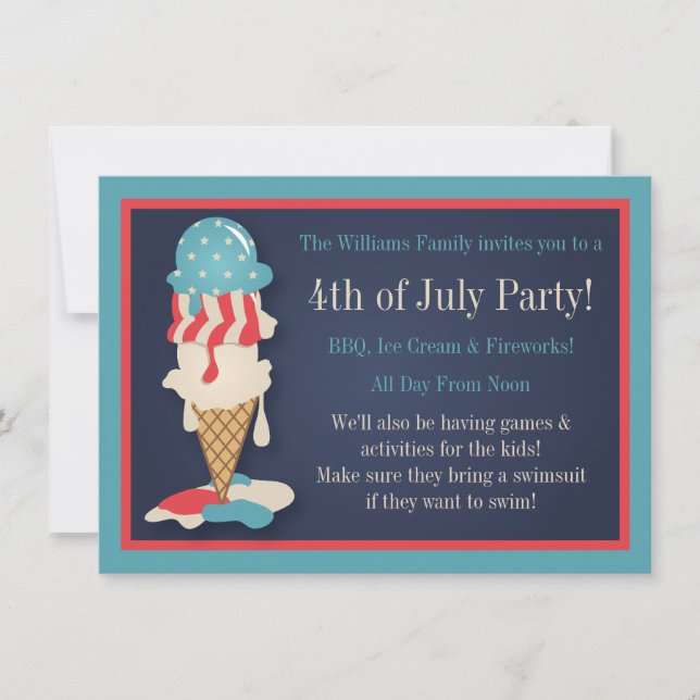 Ice Cream 4th of July Party Invitations (Front)
