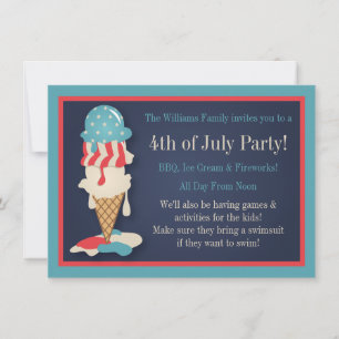 Ice Cream 4th of July Party Invitations