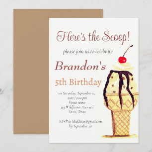 Ice Cream 5th Birthday Boy Watercolor Invitation