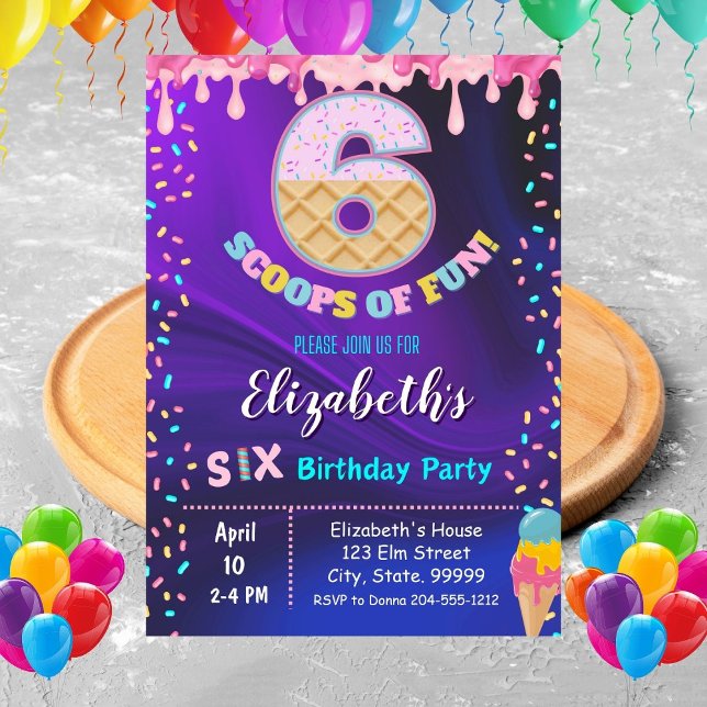 Ice Cream 6th Birthday Party Invitation (Creator Uploaded)