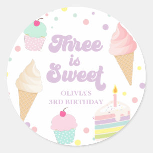 Ice Cream and Cake 3rd Birthday Classic Round Sticker