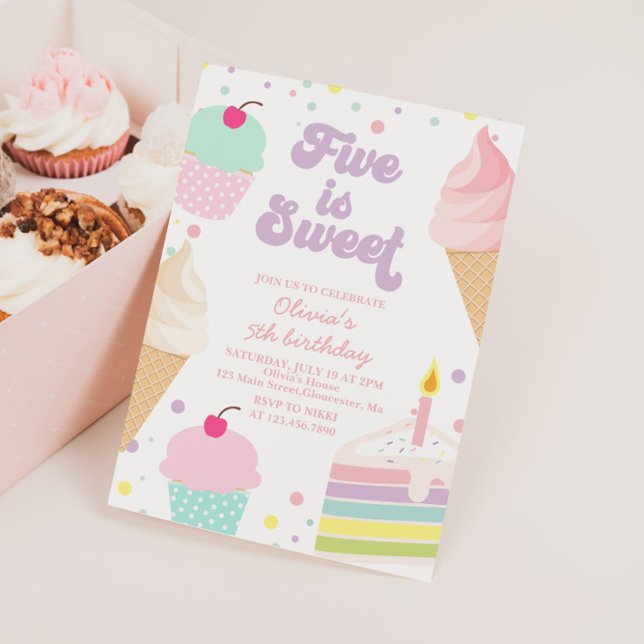 Ice Cream and Cake 5th Birthday Invitation (Creator Uploaded)