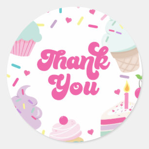 Ice Cream and Cake Birthday Thank You Classic Round Sticker