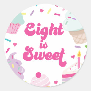 Ice Cream and Cake Eight is Sweet 8th Birthday Classic Round Sticker