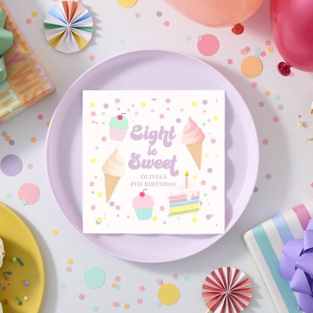Ice Cream and Cake Eight is Sweet  8th Birthday Napkin (Creator Uploaded)