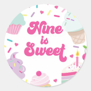 Ice Cream and Cake Nine is Sweet 9th Birthday Classic Round Sticker