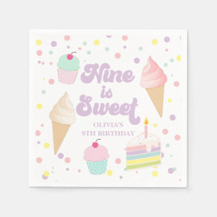 Ice Cream and Cake Nine is Sweet  9th Birthday Napkin