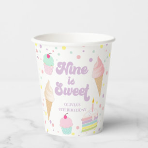 Ice Cream and Cake Nine is Sweet 9th Birthday Paper Cups