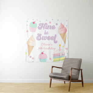 Ice Cream and Cake Nine is Sweet 9th Birthday Sign Tapestry