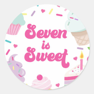 Ice Cream and Cake Seven is Sweet 7th Birthday Classic Round Sticker