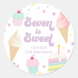 Ice Cream and Cake Seven is Sweet 7th Birthday Classic Round Sticker