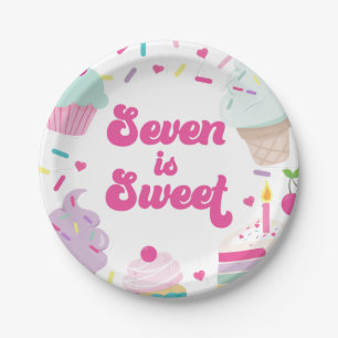 Ice Cream and Cake Seven is Sweet 7th Birthday Paper Plate