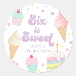 Ice Cream and Cake Six is Sweet 6th Birthday Classic Round Sticker