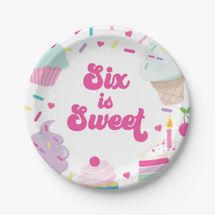 Ice Cream and Cake Six is Sweet 6th Birthday Paper Plate