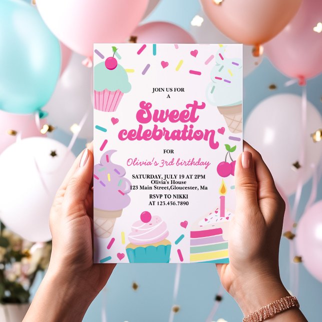 Ice Cream and Cake Sweet Celebration Birthday Invitation (Creator Uploaded)