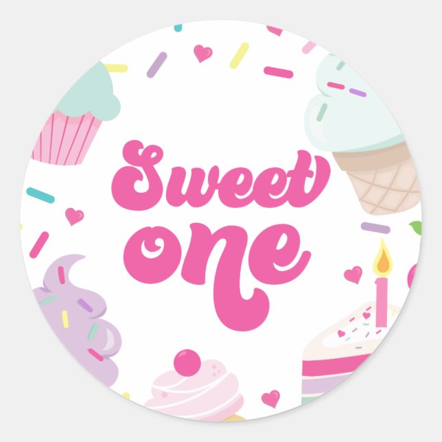 Ice Cream and Cake Sweet One 1st Birthday Classic Round Sticker (Front)