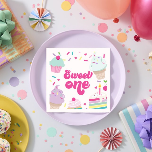 Ice Cream and Cake Sweet One 1st Birthday Napkin (Creator Uploaded)