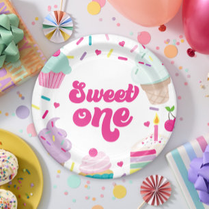 Ice Cream and Cake Sweet One 1st Birthday Paper Plate