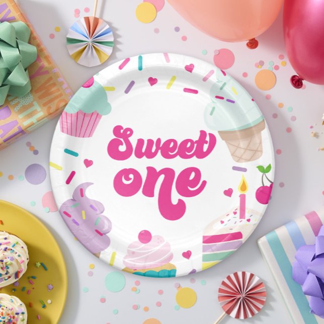 Ice Cream and Cake Sweet One 1st Birthday Paper Plate (Creator Uploaded)