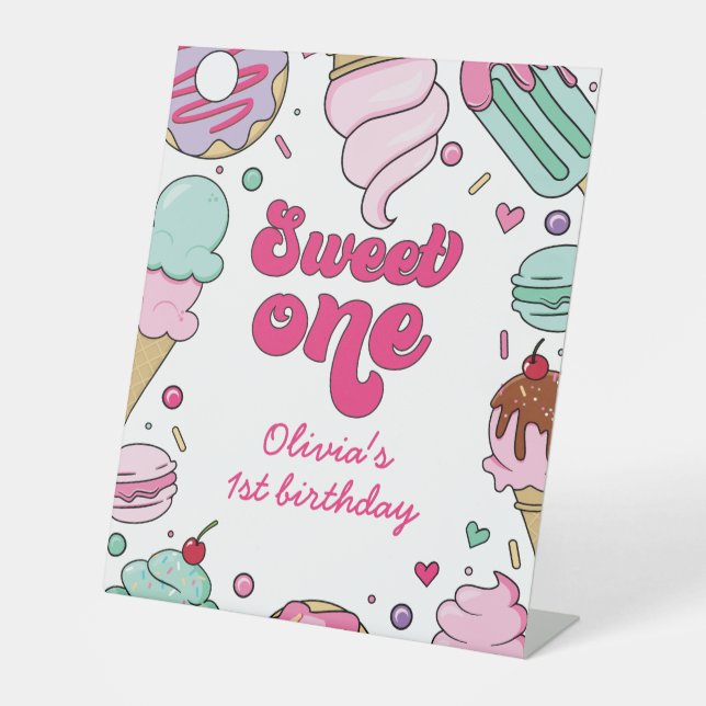 Ice Cream and Cake Sweet One 1st Birthday Pedestal Sign (Front)