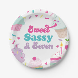 Ice Cream and Cake Sweet Sassy Seven 7th Birthday Paper Plate
