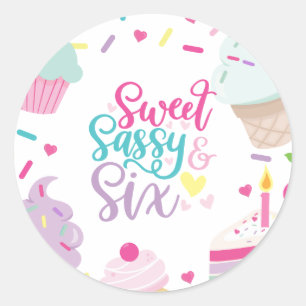 Ice Cream and Cake Sweet Sassy Six 6th Birthday Classic Round Sticker